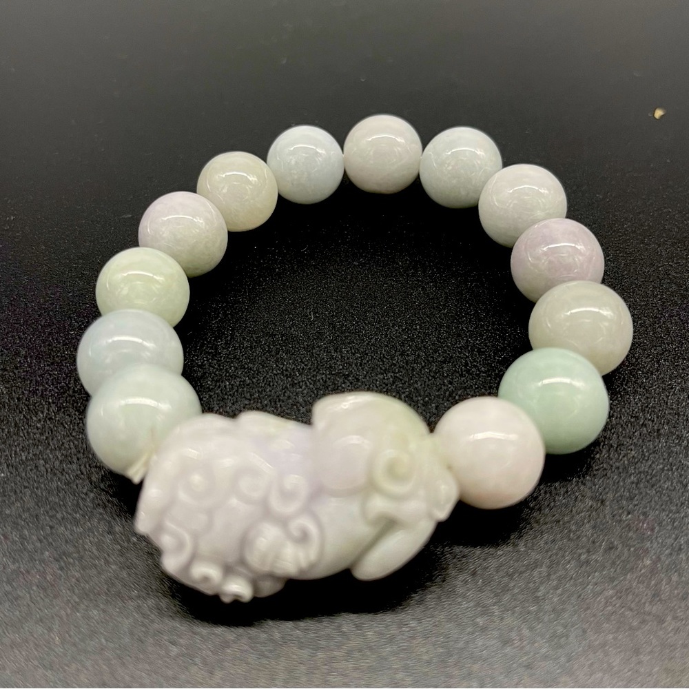 Authentic Lucky Jade Stretchy Beads Bracelet With Pixiu